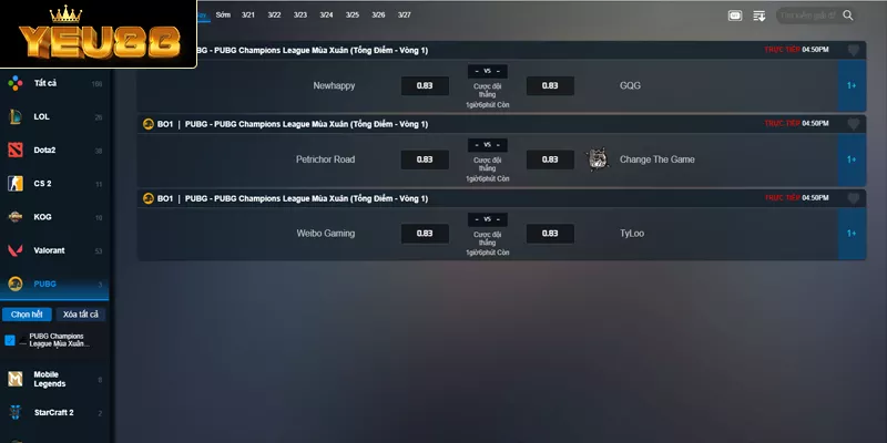 Các thể lệ cược phổ biến trong PUBG mobile